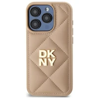 DKNY Quilted Stack Logo viedtālruņa apvalks iPhone 15 Pro - bēšs