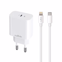 Maxlife MXTC-06-20C PD QC lādētājs 1x USB-C 20W balts + USB-C - Lightning kabelis 20W