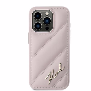 Karl Lagerfeld diagonāli stepēts Script viedtālruņa apvalks iPhone 15 Pro - rozā