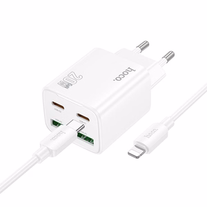 Зарядное устройство для телефона Hoco 2 x USB C + 2 x USB A QC3.0 PD 3A 20W + кабель USB C to Lightning N55 белое