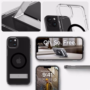 Spigen Ultra Hybrid S Magnētiskais viedtālruņa apvalks ar statīvu iPhone 15 - Melns