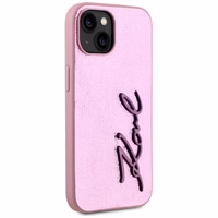 Karl Lagerfeld Wrinkled Metal Signature viedtālruņa apvalks iPhone 15 - rozā