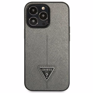 Guess Saffiano trīsstūra logotipa viedtālruņa apvalks iPhone 13 Pro Max 6.7" - sudraba