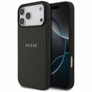 Guess Grained Gold Ring MagSafe maciņš modelim iPhone 18 Pro Max / 17 Pro Max – krāsa: melna