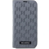 Karl Lagerfeld KLBKP14SSAKLHPG iPhone 14 6.1" grāmatas apvalks sudraba/sudraba Saffiano Monogram