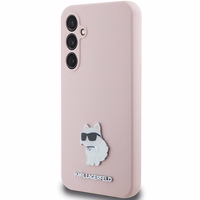 Karl Lagerfeld silikona Choupette Metal Pin viedtālruņa apvalks Samsung Galaxy S23 FE - rozā