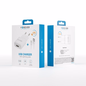 Forever TC-01 lādētājs 1x USB 2A balts + Lightning kabelis
