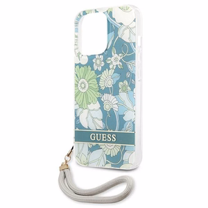 Guess GUHCP13XHFLSN iPhone 13 Pro Max 6.7" zaļš cietais viedtālruņa apvalks ar ziedu siksniņu