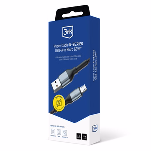 3mk Hyper Cable N-SERIES USB-A / MicroUSB 1m 5V/2.4A 12W kabelis - melns