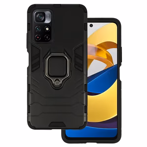 Gredzena bruņu viedtālruņa apvalks Xiaomi Redmi Note 11 5G/Note 11S 5G/Poco M4 Pro 5G melns