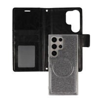 Glitter Magsafe grāmatas stila apvalks Samsung Galaxy S23 Plus melns