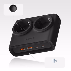 Orico PDC25 25W 6in1 strāvas sadalītājs 2x AC + 2x USB-A + 2x USB-C - melns
