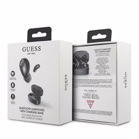GUESS bezvadu austiņas bluetooth TWS + uzlādes stacija GUTWSJL4GBK melnas