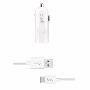 Budi BD062T automašīnas lādētājs ar 1 USB-A pieslēgvietu, ar LED indikatoru, ar USB-C kabeli