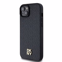 DKNY Ādas raksts metāla logotips Magnētiskais viedtālruņa apvalks iPhone 15 / 14 / 13 - melna