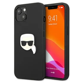 Karl Lagerfeld Ādas Ikonik Karl's Head Metāla apvalks iPhone 13 mini - melns