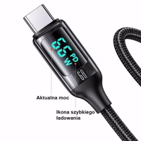 USAMS pīts kabelis U78 USB-C 1,2m LED 6A ātrā uzlāde balts SJ544USB02 (US-SJ544)