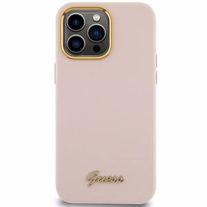 Guess silikona viedtālruņa apvalks ar metāla logo un rāmi iPhone 15 Pro Max - rozā