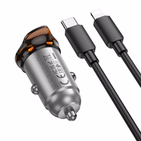 Automobiļa lādētājs Hoco USB C QC PD 30W + kabelis USB C uz Lightning NZ16 metāla pelēks