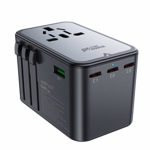 Acefast Z1 GaN 75W PD ceļojumu lādētājs adapteris 3x USB-C 2x USB-A - melns
