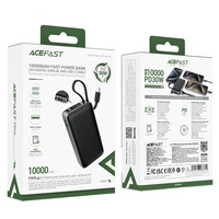 Acefast M7-10000 PD30W Portatīvais lādētājs ar iebūvētu kabeli - melns