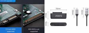 2.5inch SATA to USB3.0 Adapteris ORICO UTS3-3A ar Data Kabelis 1m