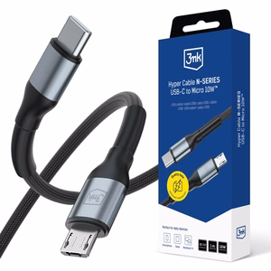 3mk Hyper Cable N-SERIES USB-C / MicroUSB kabelis 1m QC 3.0 5V/2A 10W melns