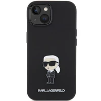 Karl Lagerfeld silikona Ikonik Metal Pin viedtālruņa apvalks iPhone 15 - melns