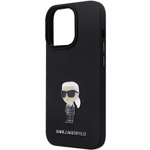 Karl Lagerfeld KLHCP13LSMHKNPK viedtālruņa apvalks iPhone 13 Pro / 13 - melns silikona Ikonik metāla piespraude