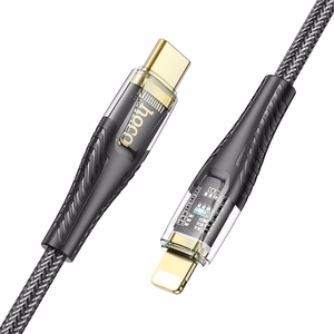 Kabelis USB C uz Lightning Hoco PD 27W 1,2 m U121 melns caurspīdīgs