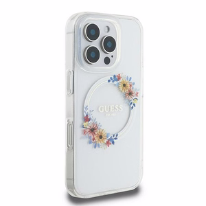 Guess IML Ziedu vainaga Magnētiskais viedtālruņa apvalks iPhone 16 Pro - skaidrs