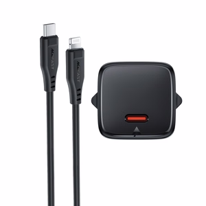 Acefast A118 30W GaN USB-C tīkla lādētājs ar 1.2m USB-C uz Lightning kabeli - melns