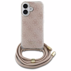 Guess Crossbody Cord 4G Drukāts viedtālruņa apvalks iPhone 16 - rozā