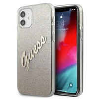 Guess GUHCP12SPCUGLSGO iPhone 12 mini 5.4" zelta/zelta cietais apvalks Glitter Gradient Script