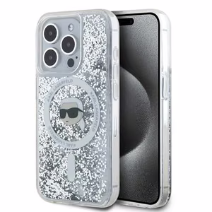 Karl Lagerfeld Šķidrais spīdums Karl Head Magnētiskais viedtālruņa apvalks iPhone 15 Pro – caurspīdīgs