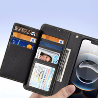 Dux Ducis Lawa iPhone 16e ādas apvalks ar noņemamu magnētisko maku - melns