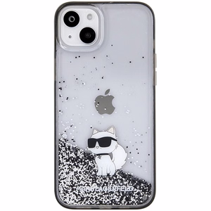 Karl Lagerfeld Šķidrs mirdzošs Choupette apvalks iPhone 15 Plus - caurspīdīgs