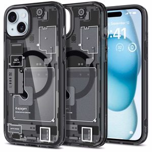 Spigen Ultra Hybrid Mag viedtālruņa apvalks ar MagSafe iPhone 15 Plus - tumši pelēks (Zero One raksts)