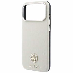 Guess Grained Round Strass Logo MagSafe vāciņš iPhone 18 Pro Max / 17 Pro Max – bēšs