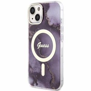 Guess GUHMP14SHTMRSU iPhone 14 6.1" violeta/violeta cietais apvalks Golden Marble Magnētiskais