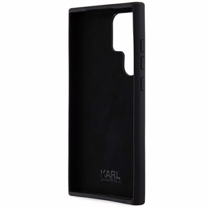 Karl Lagerfeld silikona Ikonik metāla piespraude viedtālruņa apvalks Samsung Galaxy S23 Ultra - melns