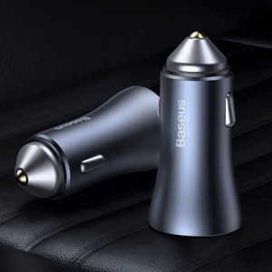 Car Charger Baseus "Golden Contactor" Grey 40W (1xPD / 1xQC3.0) + "Type-C / Lightning" 100cm cable