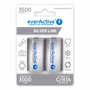 Uzlādējamas baterijas everActive R14/C Ni-MH 3500 mAh gatavas lietošanai