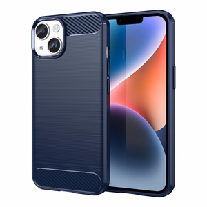 Carbon viedtālruņa apvalks iPhone 14 Plus elastīgs gēla aizmugures vāks zils