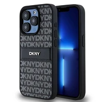 DKNY Ādas apvalks ar vienu šuvju un metāla logotipu iPhone 15 Pro Max - melns (m)