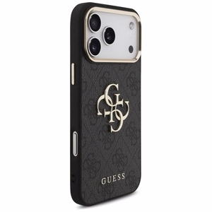 Guess PU Leather 4G Metal Logo Gold Frame vāciņš Apple iPhone 18 Pro Max, melns