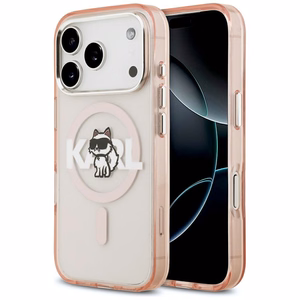 KARL LAGERFELD viedtālruņa apvalks IPHONE 17 Pro, ar magnētisko MagSafe, (KLHMP17LHGCHGKBP, IML Choupette Sketch Logo) rozā