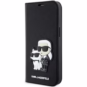 KARL LAGERFELD KLBKP14XSANKCPK IPHONE 14 PRO MAX 6.7 "GRĀMATIŅAS TIPA MACIŅŠ MELNS/MELNS SAFFIANO KARL & CHUPETTE