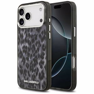 Karl Lagerfeld IML Leoparda raksts Magnētiskais viedtālruņa apvalks iPhone 17 Pro Max - melns