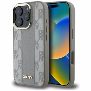 DKNY rūtainā raksta magnētiskais MagSafe apvalks iPhone 16 Pro Max - bēšs